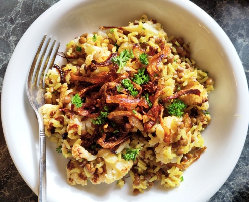 mujadara met bloemkool seizoensgroenten november