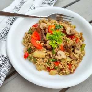 Boekweit risotto met venkel, paprika en champignons