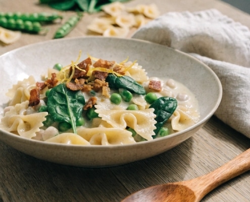 pasta met spinazie en erwten