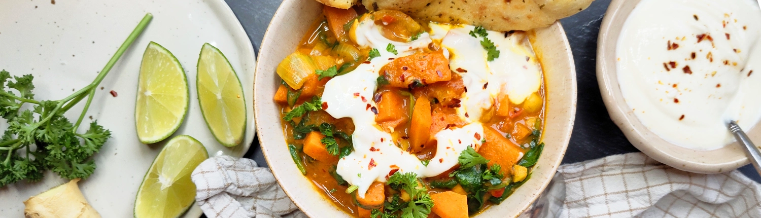 curry met zoete aardappel en spinazie