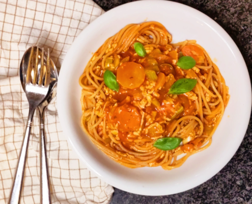 recept pasta met tempeh bolognese