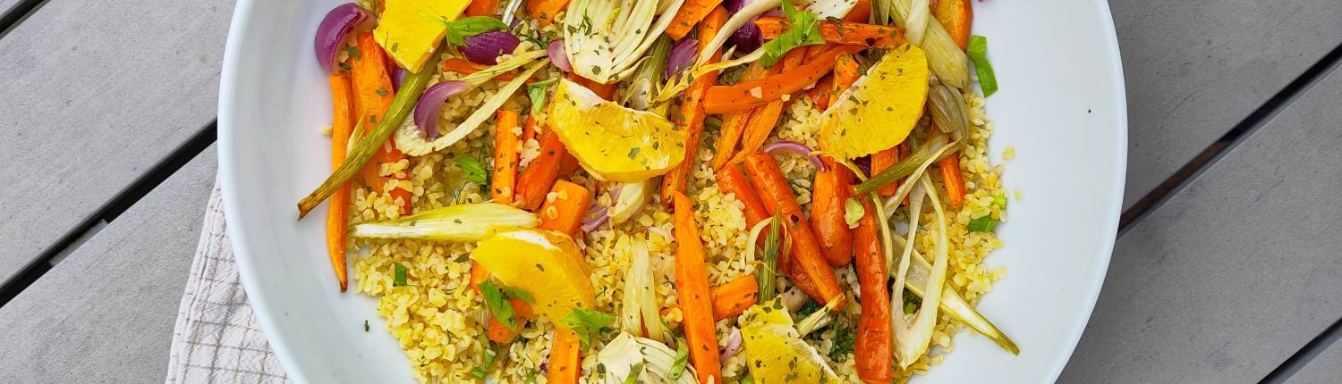 Bulgur met geroosterde venkel en wortel