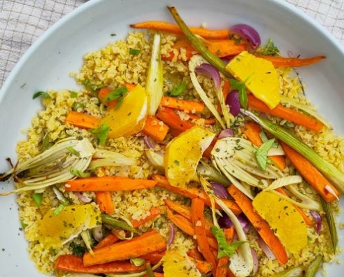 Bulgur met geroosterde venkel en wortel