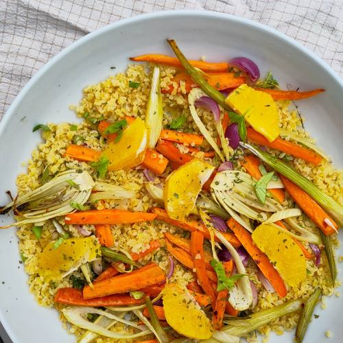 Bulgur met geroosterde venkel en wortel
