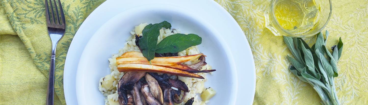 Risotto met pastinaak en gemengde paddenstoelen