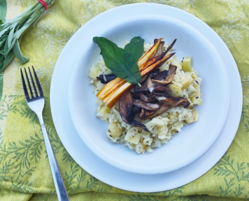 Risotto met pastinaak en gemengde paddenstoelen