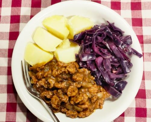 vegetarische hachee van sojastukjes