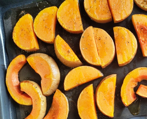 pasta met pompoensaus geroosterde pompoen